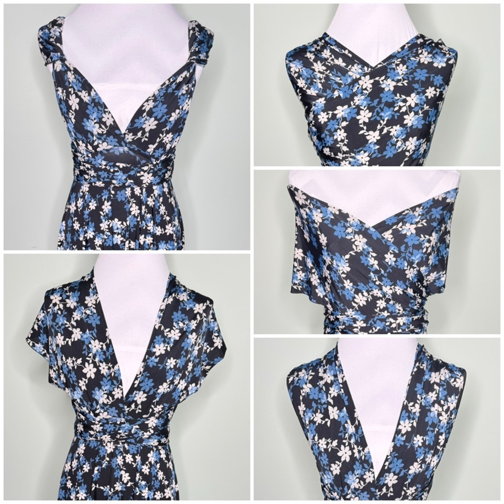 Lapis Blue Floral Multiway Convertible Infinity Midi Dress Size Medium